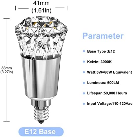 EZMYMA dijamantske luster sijalice,5w 600lm 60 W ekvivalentna E12 sijalica sa Kandelabrom,2700k meka bijela bez zatamnjivanja dekorativne led Sijalice, 4pack-Crna