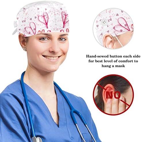 Muooum Hirurgion Cap Bouffant CAPS radna kapa s gumbima i luk kosu za žene, duga kosa, srčani okvir