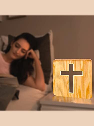 Wlhong drvena noćna lampa u obliku krsta, Jesus Cross 3d led optičko noćno svjetlo, personalizirani dekor