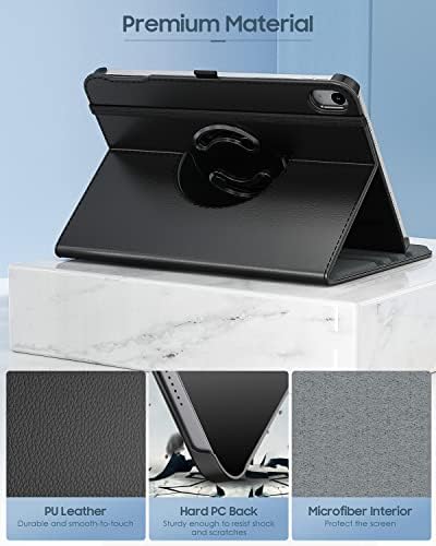 Timovo rotirajuća futrola za 10. generaciju 2022, iPad 10,9 inčni kućišta, rotirajuća zaštita od 90 stupnjeva za iPad 10, zaštitni kožni poklopac sa dizajnom Stylus Loop - crna