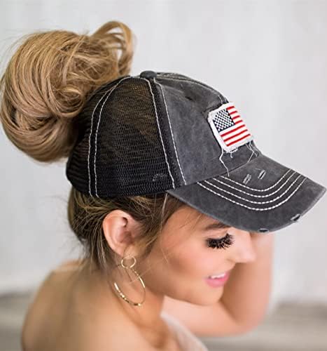 UTOWO ženske bejzbol kape uznemirene-rep sa američkom zastavom-Tata kamiondžija sa visokom Punđom-šeširi