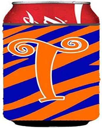 Caroline's CJ1036-TCC slovo T Početna tigarska pruga plava i narančasta ili boca Hugger, može li hladni rukav zagrliti rukav rukav za piće za piće