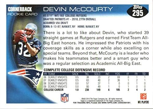 Devin McCourty 2010 Fudbalska mint Rookie Card 295 Na slici ove nove Engleske Patriots Star u svom plavom