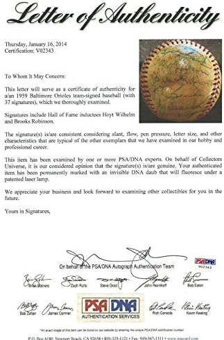 1959 Orioles 37x tim potpisan bejzbol PSA / DNK Loa Brooks Robinson & Hoyt Wilhelm - AUTOGREMENA BASEBALLS