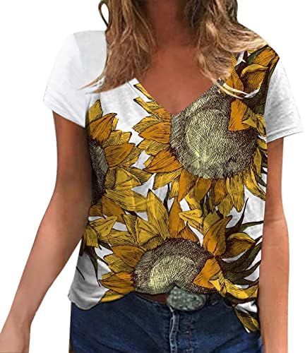 Ženske Casual Tees ženske ljetne mode Top Casual V izrez labave kratke rukave suncokretova majica sa printom