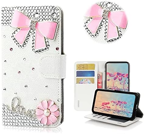 STENES Bling Wallet futrola za telefon kompatibilna sa Moto G Play-Stylish - 3D ručno rađene djevojke žene Bowknot Flowers Design Magnetic Wallet Stand kožna navlaka - Pink