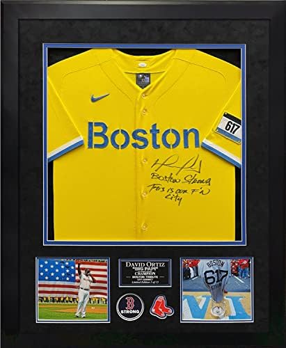 David Ortiz Autografski dres City povezuje žutu s natpisom Boston jak Ovo je naš grad F'n - autogramirani