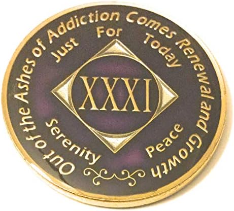 Linija za oporavak 31 godina na duboko ljubičasti i zlatni tri ploča Medaljon -Chip, novčić, token