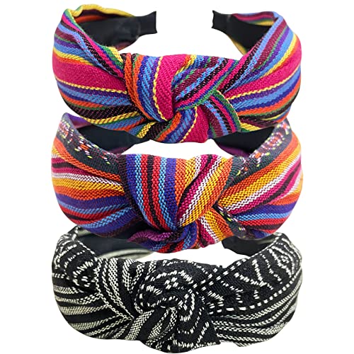 3pc Dugina pletena traka za glavu boemski nacionalni stil, Retro pletene trake za glavu elastične široke trake za žene za djevojčice