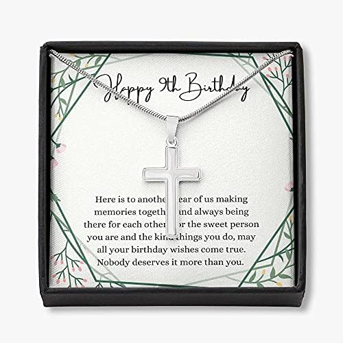 Nakit za poruke, ručno izrađena ogrlica - personalizirani poklon križ, sretna 9. rođendanska ogrlica s porukom,