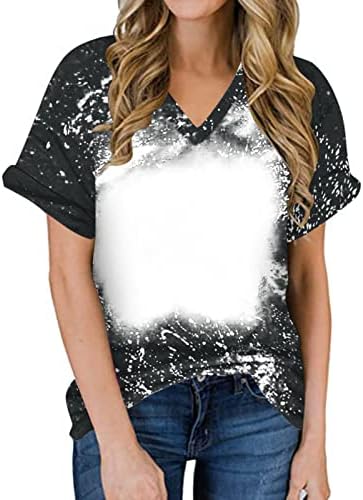 Summer izbijeljene majice za žene Ležerne prilike sa slobodnim kratkim rukavima V izrez bluza BLANIC izbijeljene