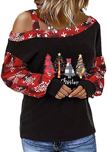 Astanfy sretan božićni duks za žene s dugim rukavima s dugim rukavima Lagana majica