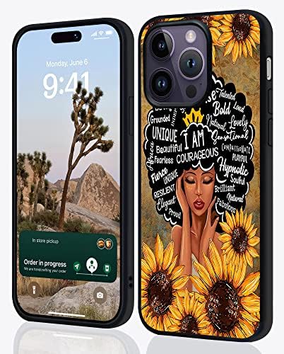 Kompatibilan sa iPhone 14 Pro Max Case, afrička crna kraljica sa suncokretama Fonce za žene Djevojke, meka
