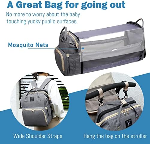 Salifa torba za pelene ruksak sa stanicom za presvlačenje, sklopive torbe za pelene za bebe velikog kapaciteta vodootporni USB priključak za punjenje, torba za mamu za djevojčicu, siva