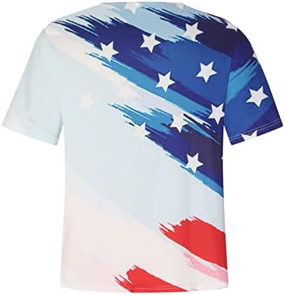 Ženski duboki V izrez Spandex T majica Lounge Thees Tees Short rukava Colorblock Američka zastava Majica