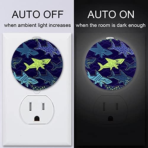 2 paketa Plug-in Nightlight LED noćno svjetlo ajkula morska ljubičasta sa senzorom sumraka do zore za dečiju sobu, rasadnik, kuhinju, hodnik
