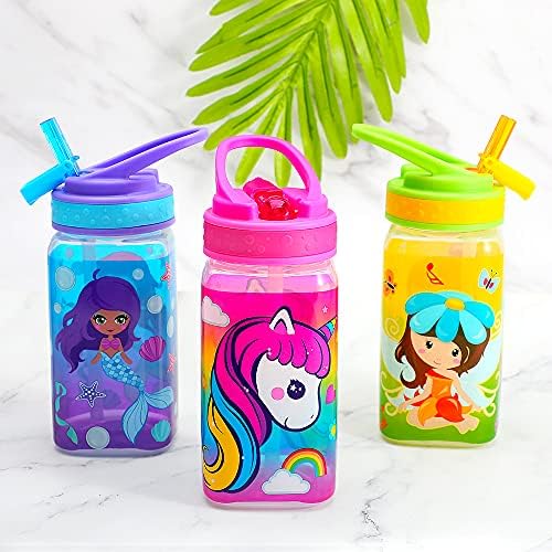 Home Toude 15oz Kids Boca za piće - BPA Besplatna, široka usta, Flip SIP top, Laka otvorena, lagana bočica sa slatkim dizajnom za djevojčice i dječake - 3 paketa Unicorn & Fairy & sirena