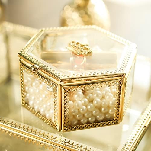 JAHH šesterokutna geometrijska kutija od prozirnog stakla sa Vitrinom za odlaganje nakita sa šarkama