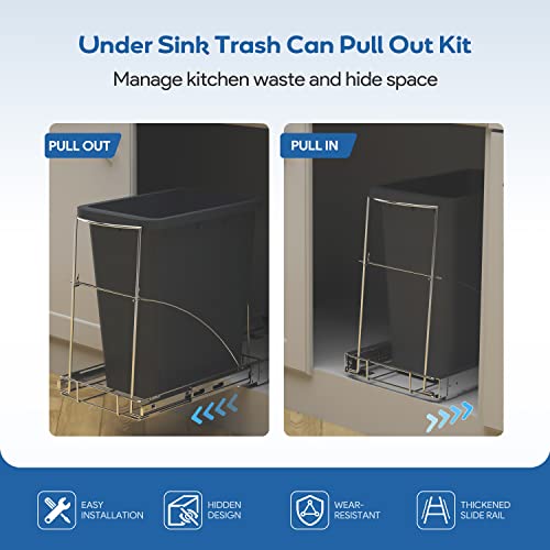 Tanamu Izvucite smeće može pod ormarom, pod sudoperom teška kanta za smeće, klizni klizni nosač za kuhinjske smeće, hrom