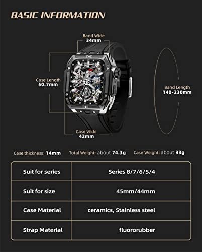 CNHKAU Keramički komplet za poboljšanje za Apple Watch Band 45mm 44mm čelični opseg za iWatch seriju 7 6