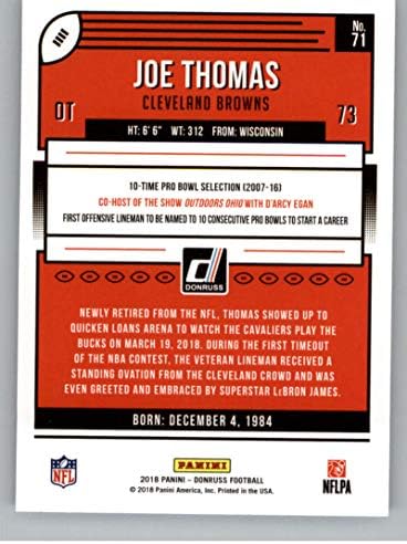 2018 Donruss Fudbal # 71 Joe Thomas Cleveland Browns Službena NFL trgovačka kartica
