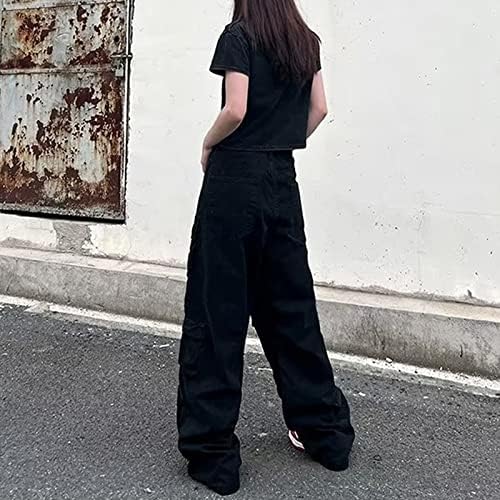 ETHKIA ženske rastezljive pantalone ženske visoke američke ulice široke noge visoke ulice ravne cijevi pokazuju