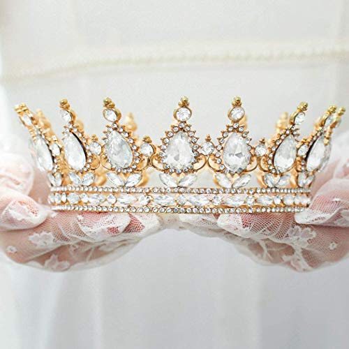 Foyte Gold Baroque kraljica kruna i Tiaras svjetlucavi vještački dijamant vjenčana kruna nevjesta Tiaras princeza Full Tiaras Headpieces za žene i djevojke