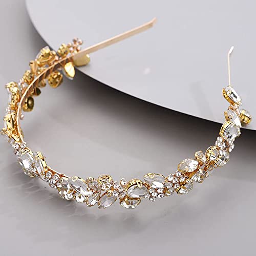 Chargances Dainty Rhinestone cvijet Tiara kruna traka za glavu Bridal Gold Handmade Crystal Crown Izjava
