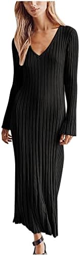 SUTWOEN haljina za žene 2023 Casual čvrste Maxi haljine s dugim rukavima s V izrezom formalne haljine Casual