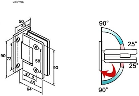 PDGJG od nehrđajućeg čelika 5 centimetra precizna baštačica za tuš kabinu, staklo za kupaonicu 90 ° dvosmjerni