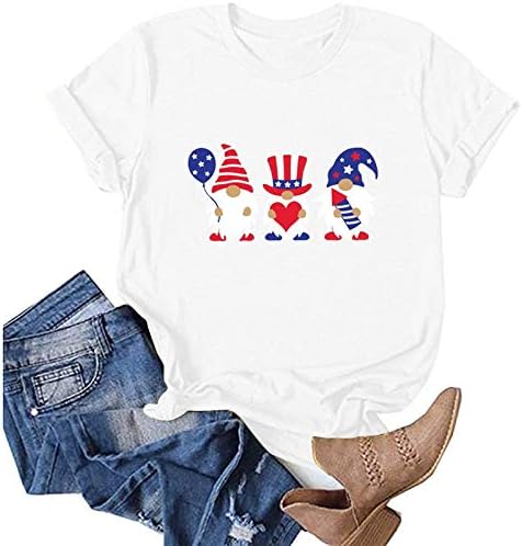 Ženska američka zastava vrhova 4. jula, kratkih rukava / kratkih rukava kratka majica, majica casual dan