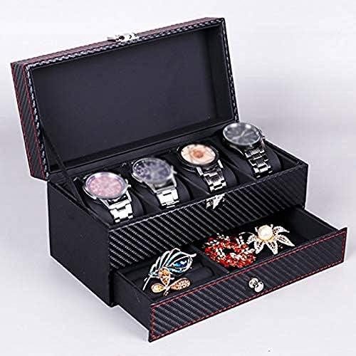 Xjjzs nakit box-plaid satovi za pohranu kutija za pohranu i prikaz kutije za odlaganje nakita Crna