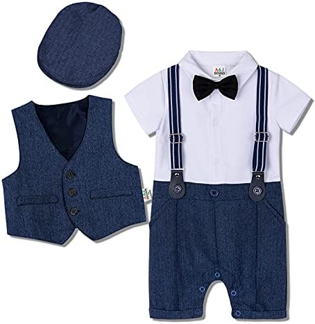 A & J Dizajn Baby Boys Outfit, 3pcs Gentleman Ramper i prsluk i šešir (3-18 mjeseci)
