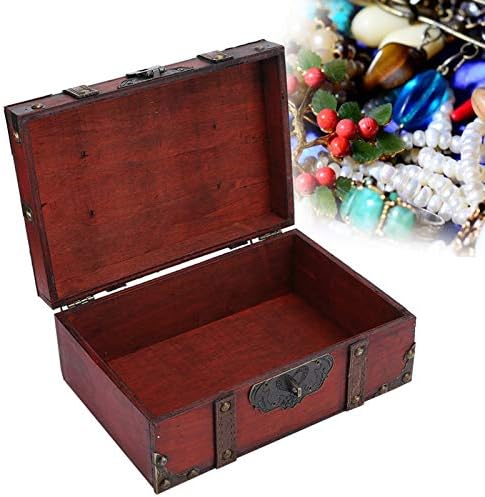 Drvena kutija za odlaganje Retro stil Desktop kutija za odlaganje za ukrasnog škrinja za blago sa bravom