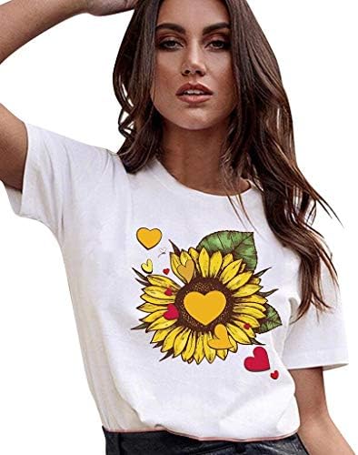 terbklf Ženska Moda suncokret grafički Tee Tops srce štampani kratki rukav T Shirt djevojke odjeća studenti
