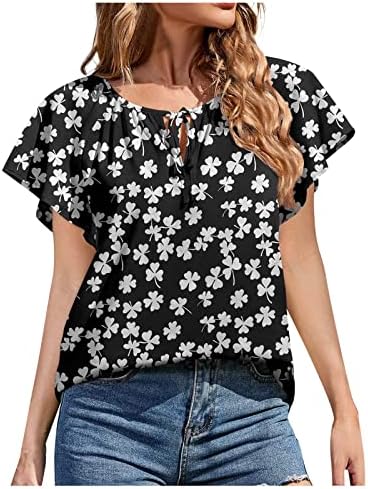 Nokmopo Flannel majice za žene Ležerne modne šifonske tiskane kratkih rukava čipka u obliku labave košulje