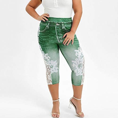 Ženske kratke hlače s džepovima traper kratkim gamašima moda plus veličine čipkasti ispis Splice elastične