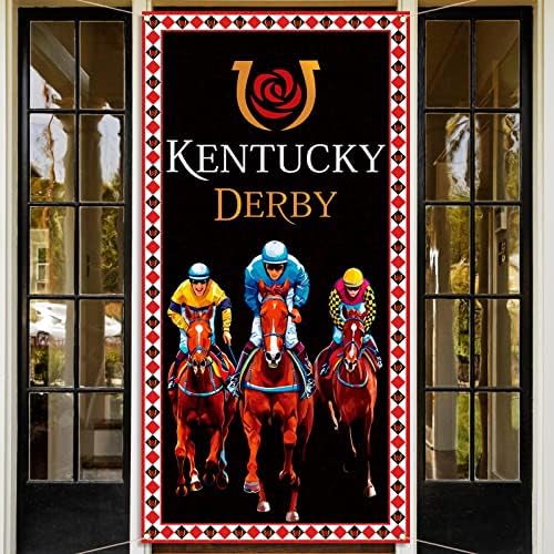 Kentucky Derby poklopac vrata Jockey Horse Racing Party Banner dekoracija Run for the Roses Indoor Outdoor Backdrop for Home Decor Supply