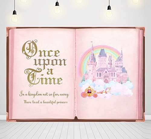 Bajka knjige pozadina za djevojčice Bilo jednom Fairy Castle Pink Clouds Rainbow bundeve karavan princeza
