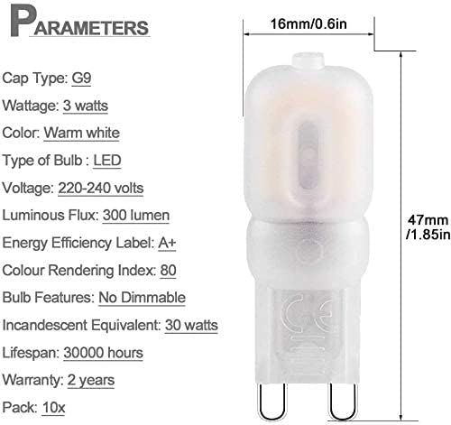 Unutrašnja rasvjeta G9 Led sijalice sa mogućnošću zatamnjivanja G9 sijalica 3W LED Sijalice zamijenite 25W halogene toplo bijele 3000k sijalice za uštedu energije 10 pakovanje