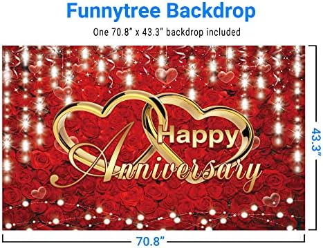 Funnytree Happy Wedding Anniversary Party Backdrop Banner Red Gold Flowers Roses Photo Booth Banner Supplies