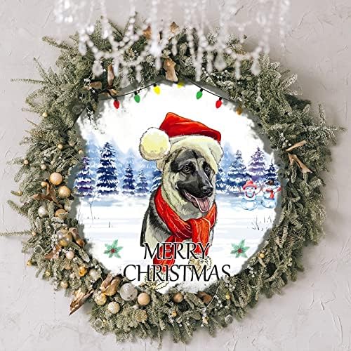 Sretan božićni akvarelni zidni zidni zbir Zidni pas sa santa šeširom u snijegu ukras plaketa zimski božićni pas Bernski planinski pas znakovi za božićne vijence od drveta 10x10in