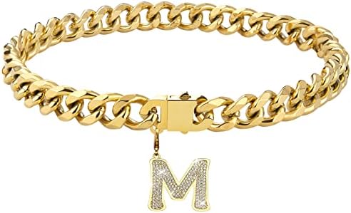 Dopetie Zlatni lanac ovratnik personalizirano ogrlica s pismama s blagim cirkonima metalna kubanska veza za srednje i velike pse kućni ljubimci, otporan na laganu dobru, 16 in, 16 inča