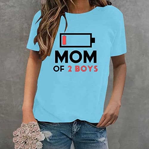 Žene smiješno pismo mama od 2 dječaka Ispiši okrugli vrat kratkih rukava vrhunska majica trčanje majica