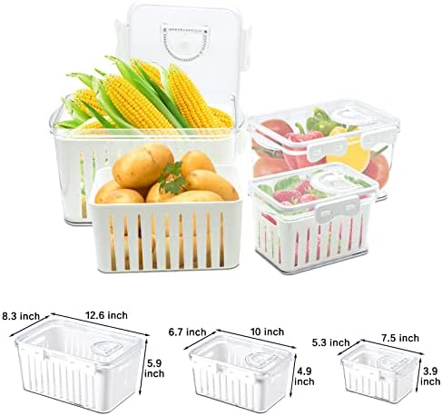 Fistone 3 Paket voće povrće proizvodi Storage Saver kontejneri sa poklopcem & amp; cjedilo, BPA-Free plastike