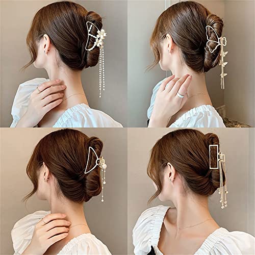 Debela izdubljena metalna kandža za kosu biserne kose za žene za žene Djevojka Vintage Geometrijska klip