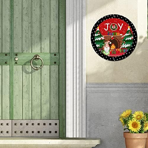 Okrugli metalni limen znak Merry Božićni vijenac Jome Gnomi krug vijenac potpisuje vinage na vratima vrata