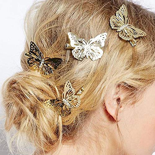 AKOAK 2 kom. Prekrasna zlatna šuplja leptira za kosu, lijevo i desni simpatični dodaci za kosu za žene i