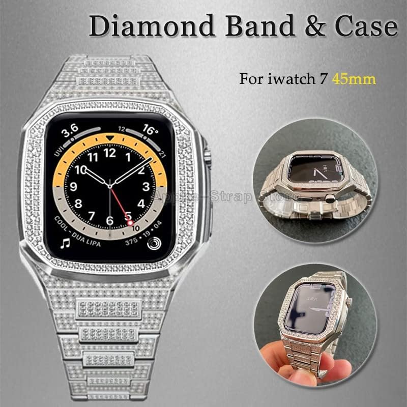BCMCBV Diamond Modifikacija za Apple Watch Band 7 45mm Luksuzni okvir i čelični remen za iWatch seriju 6 SE 5 4 44mm Mod komplet