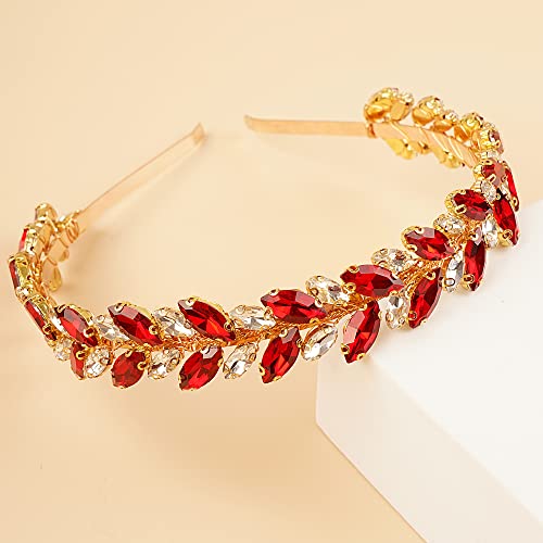 Kercisbeauty Ruby Red Rhinestones Hair Tiara Ladies Handmade Crystal Gold hair Crown za žene i djevojčice